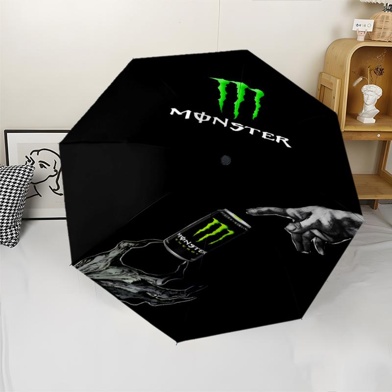 Monster Energy LOGO Print Automatic Umbrella, 8 Rib Iron Frame, Plastic Handle, Suitable for Outdoor Travel &Daily , Ideal Gift