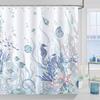 Ocean Themed Coral Seahorse Seashell Starfish Beach Shower Curtain, Polyester Fabric Waterproof Bathroom Curtain With 12 Hooks