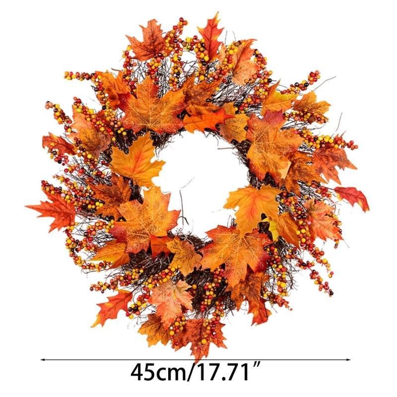 Fall Wreath with Maple Leaves Berry Fall Door Wreath Autumn Wreath for Outdoor Indoor Farmhouse Home Deco