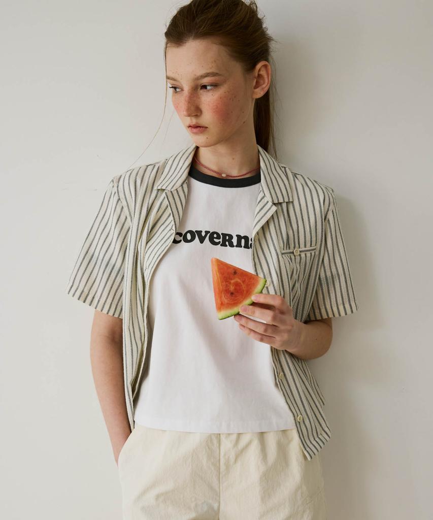 COVERNAT WOMAN Cooper Logo Ringer T-Shirt Dusty Blue