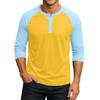 Men's Button-Down Contrast Raglan 3/4 Sleeve Top