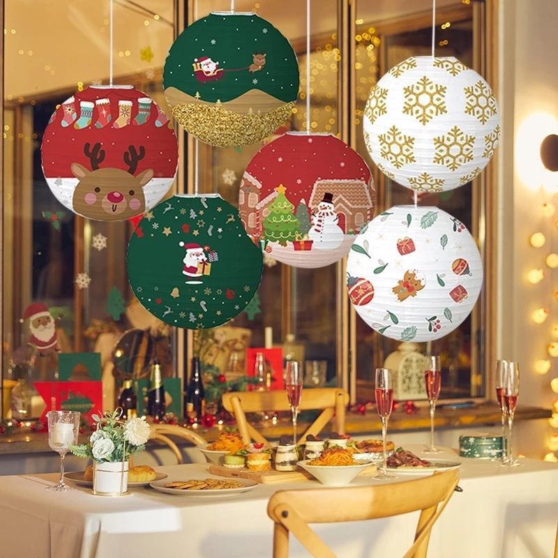 Hanging Lantern Paper Ball  Christmas Festival Decoration Accessories Santa Xmas Gift Craft Decor Christmas Tree