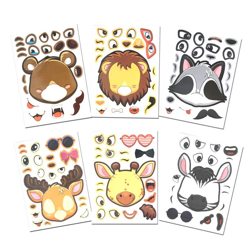 6 Sheetsset Farm Animals Assembled Sticker Kids Diy Make Animal Facial Expression Stickers Creative Toys Gift
