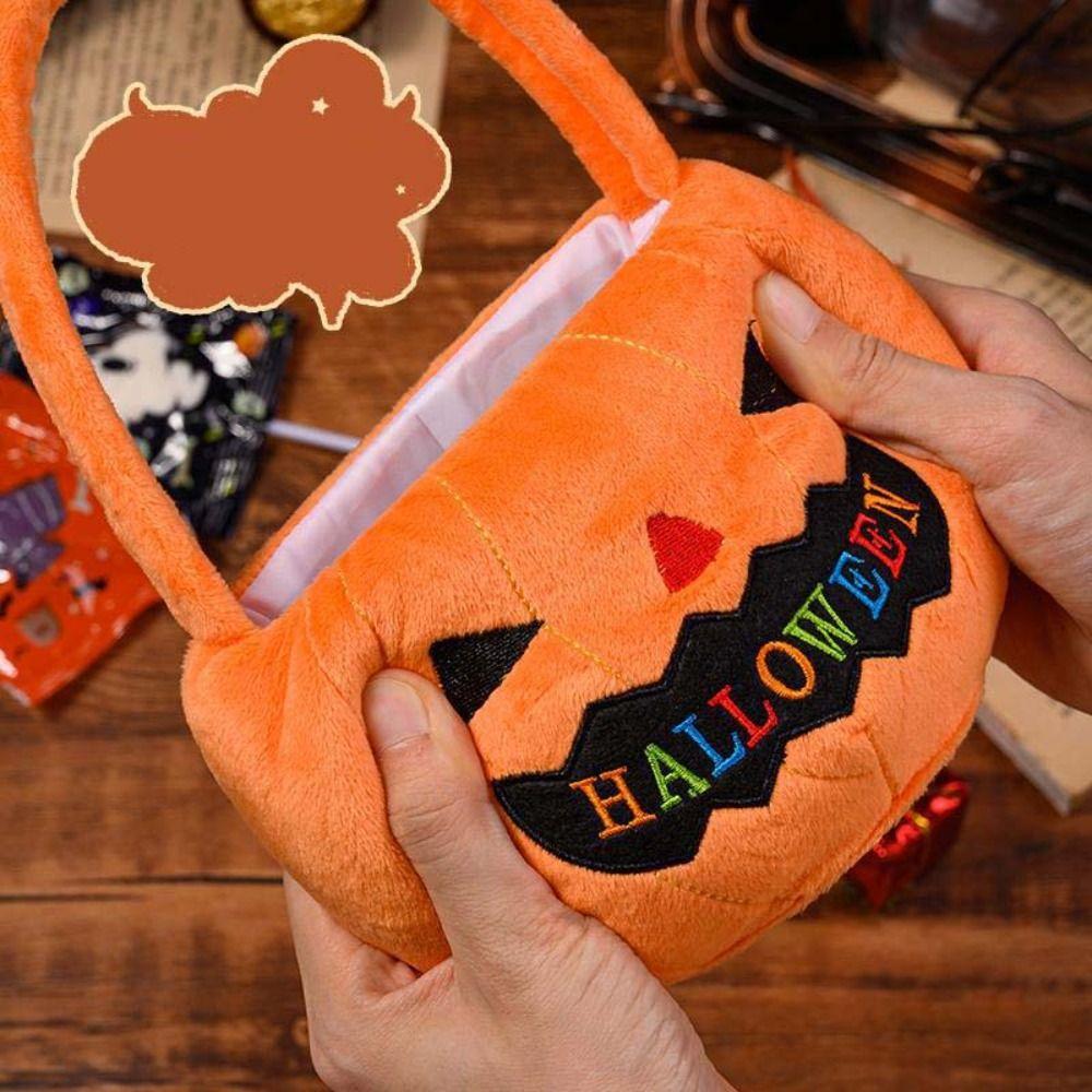 Trick or Treat Halloween Candy Bag Cloth Stuffed Cotton Tote Bags Pumpkin Candy Bucket  Children