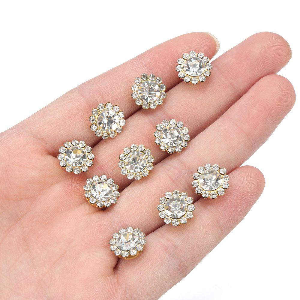 10 STUKS Stalen Bodem Bloemvormig Sprankelende Kristallen Glas Steen Knoppen Strass Kleding Decoratie