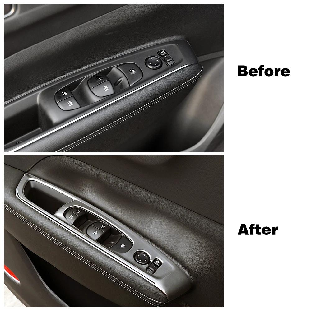For Renault Koleos 2017-2020 LHD Inner Door Armrest Window Lift Switch Button Panel Cover Trim Stainless Steel For Samsung QM6