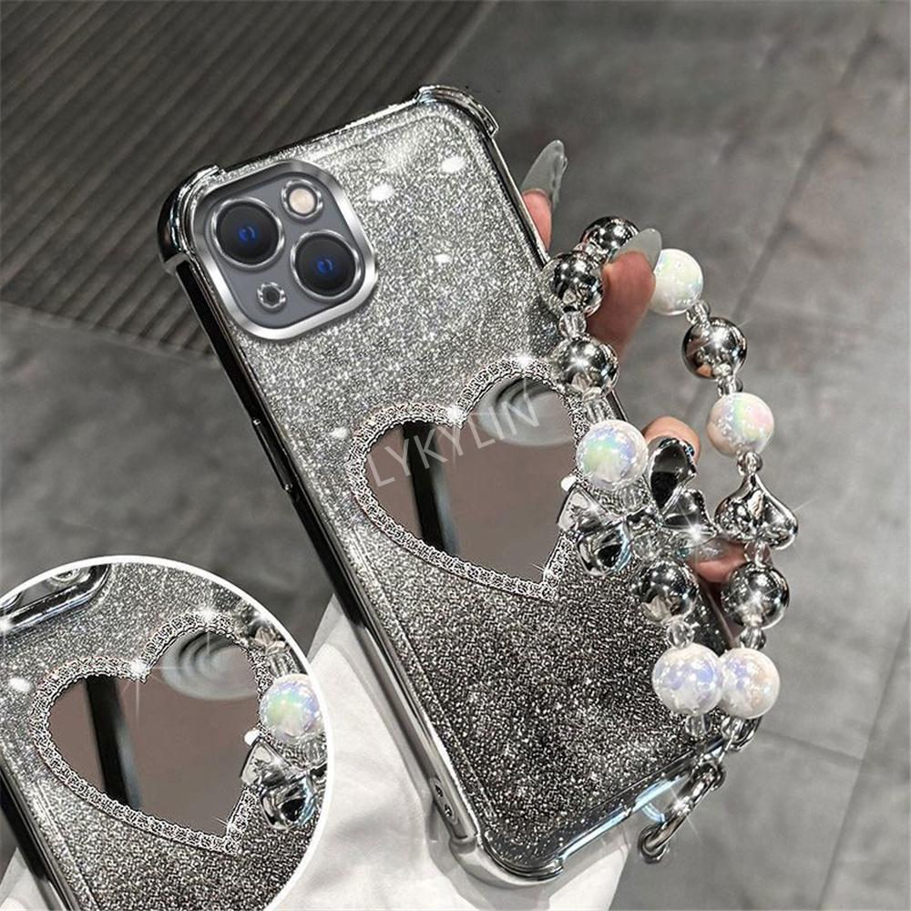 Luxury Bracelet Glitter Shockproof Phone Case For Xiaomi POCO X7 14T Pro Redmi Note 14 Pro Plus 14C 4G 5G Love Heart Mirror Case