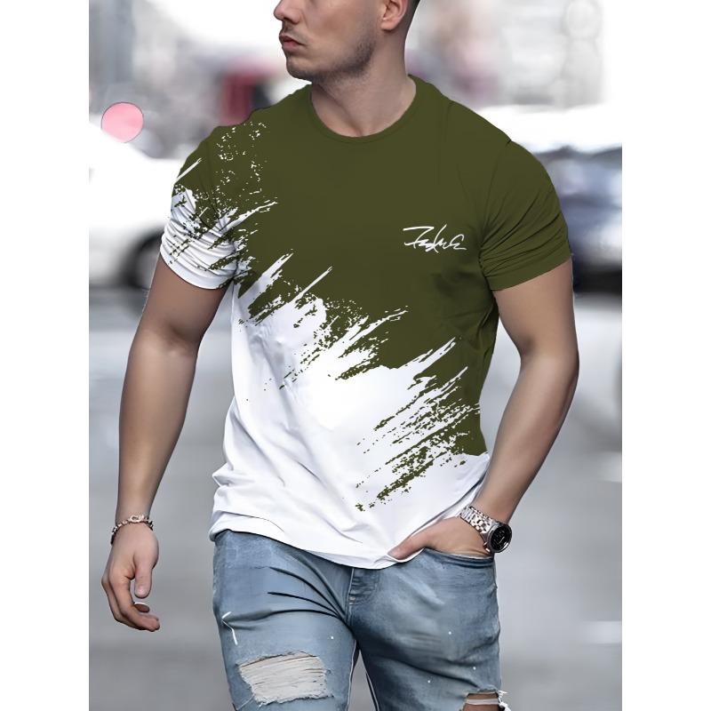 Lässiges Herren-T-Shirt mit Farbverlauf und Aufdruck, kurzärmelig, 3D-Textmuster, T-Shirt für Männer, Top, modisches Street-Design, Herrenbekleidung
