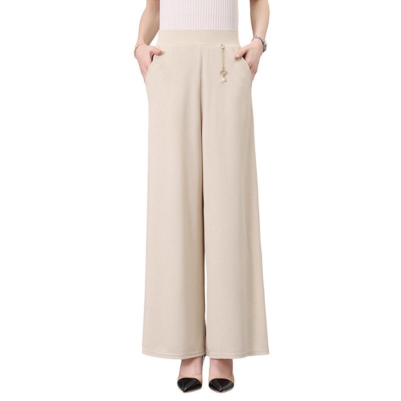 High-Waist Wide-Leg Drapey Pants for Middle-Aged & Elderly Women - Casual, Loose, Straight-Leg Fit for Spring & Autumn