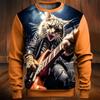 Höst Herrtröjor Rock Cat 3D-tryck Långärmade T-shirts För Herrar Rundhalsade Hoodies Lösa Overszied Herrkläder Toppar Nya