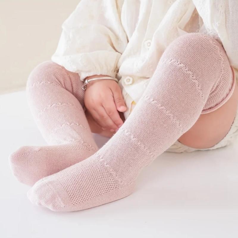 0-5Y Baby Mesh Long Socks Summer Breathable Hollow Out Cotton Knee High Princess Sock Spanish Style Thin Non-slip Newborn Socks