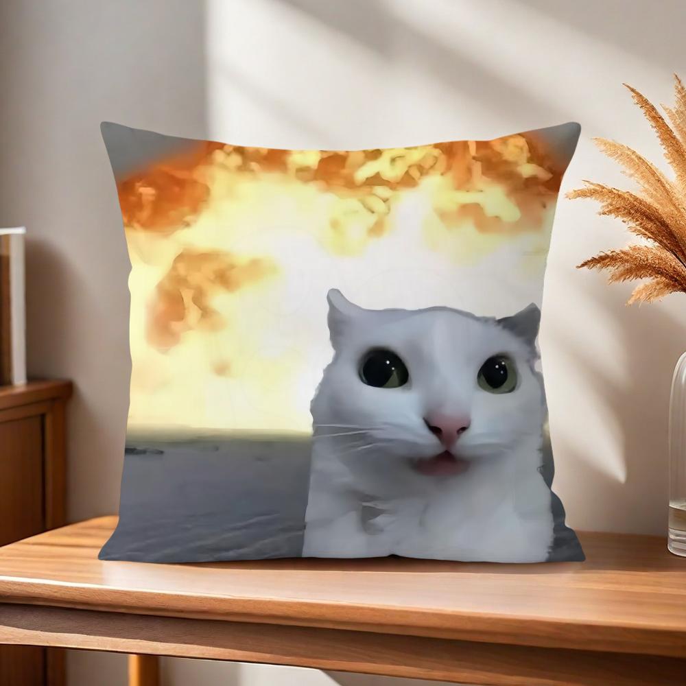 Funny Cat Meme Pillow Cover Short Plush Polyester Cushion Case Decor Throw Pillowcase Home Deco