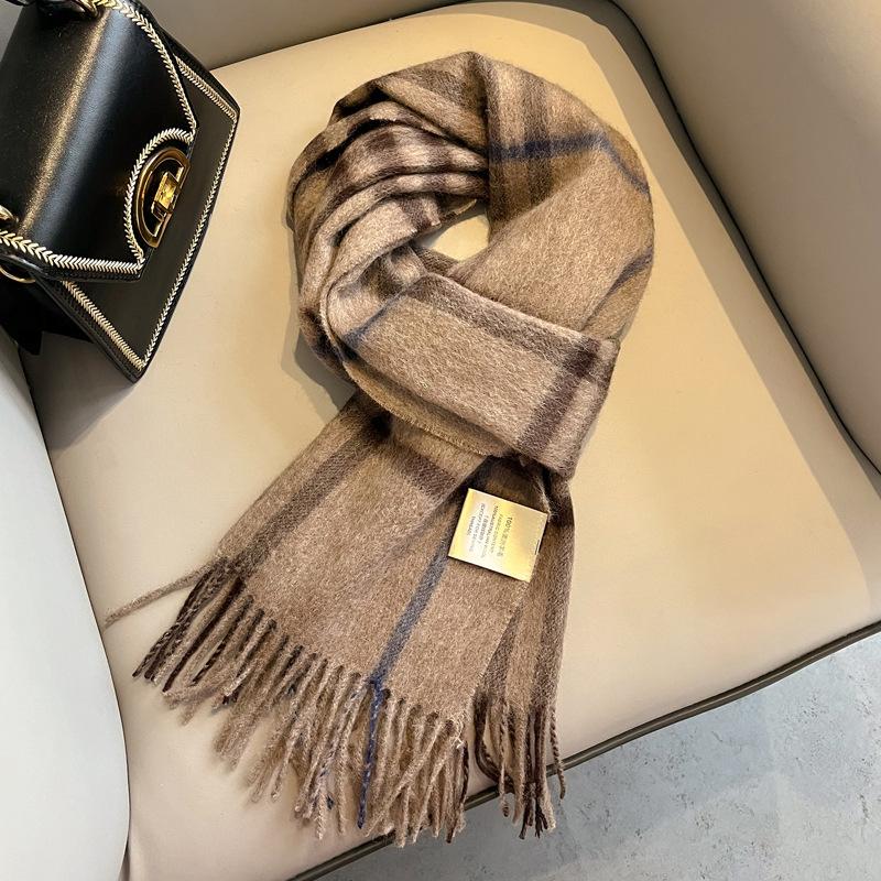 Classic 100 Wool Plaid Red Scarf for Men and Women, Warm Autumn and Winter Cashmere Scarf