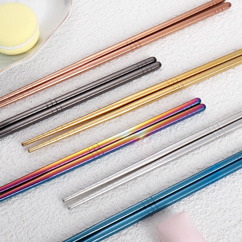 1 Pair Stainless Steel Metal Chopsticks Tableware Non-Slip Chinese Chopstick Sushi Sticks Flatware Kitchen Accessories