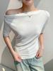 Women's Off-Shoulder Ribbed Slim-Fit T-Shirt - Summer Sexy Ruched Short-Sleeve Versatile Top