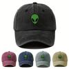 Štýlová Distressed Trucker Čiapka Hippie - Vyšívaná Zelená Hlava Mimozemšťana, Zakrivený Štít, Zapínanie Snapback, Ležérna Outdoorová Športová Čiapka na Každodenné Nosenie
