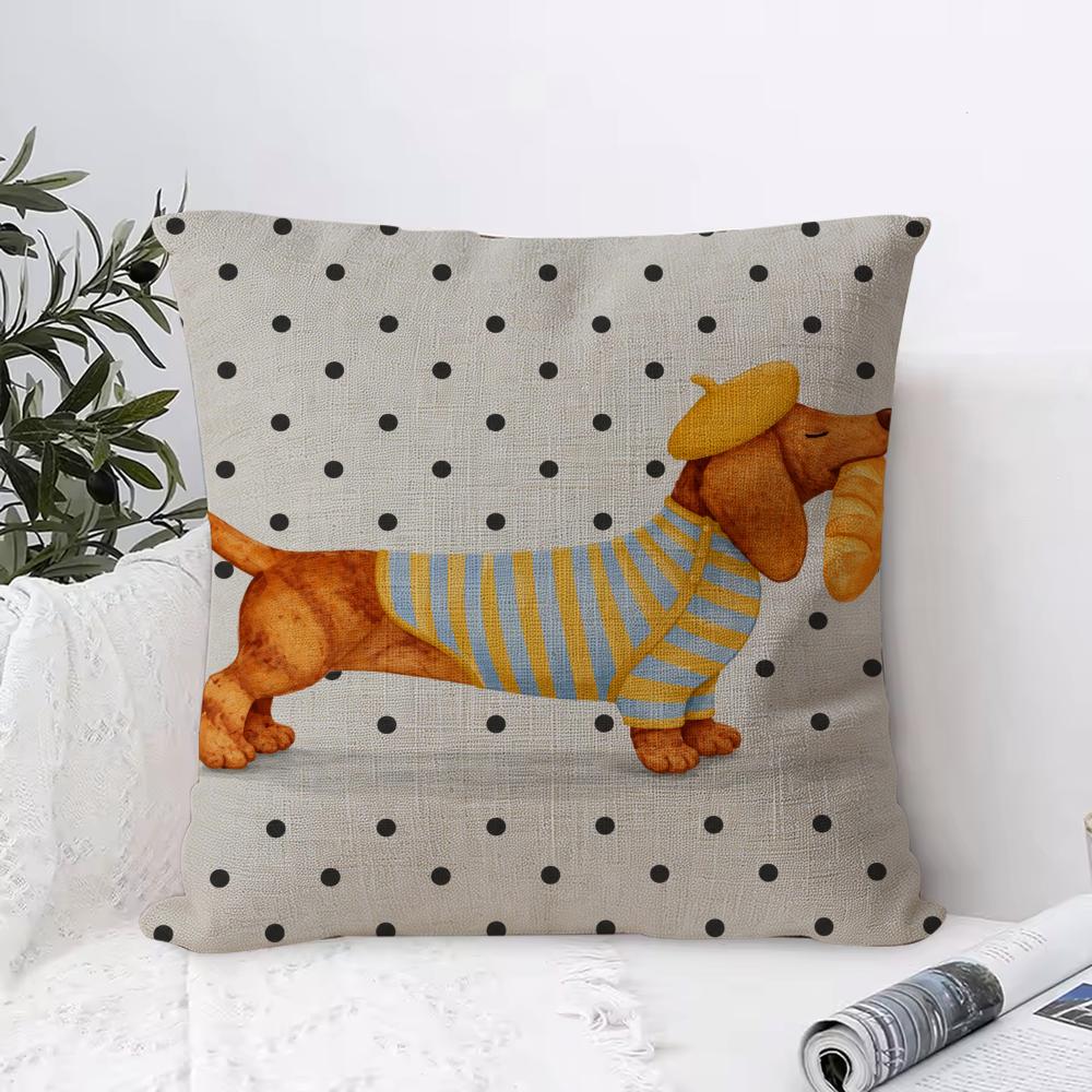 Artistic Dachshund Cushion Cover Eco Linen Pillow Case  DoubleSided Print Breathable  Durable Hidden Zipper Home Decor Gift