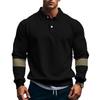 Autumn and Winter Retro Heavy Duty Lapel Tie Button Men's T-shirt Loose Colour Blocking Big Size Long Sleeve Polo Shirt Man