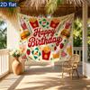 Happy Birthday Party Banner Backdrop, Polyester Fabric Wall Decor for Home