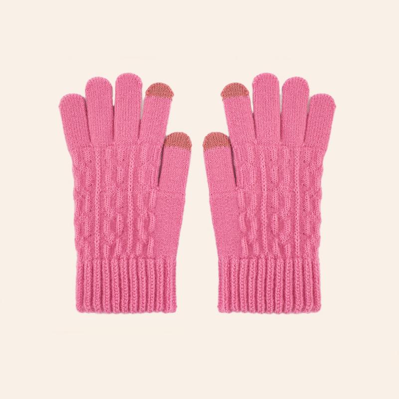 Warm knitted women gloves for autumn winter touch screen multi color double layer thick plush five finger riding cold resistant