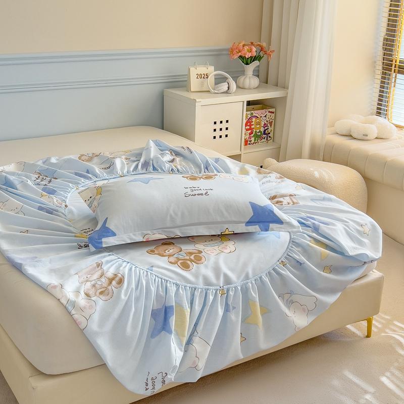 Cearceaf de pat din bumbac pur Stil desen animat Cearceaf cu elastic Mărime Queen/King Husă de pat Adulți Copii Lenjerie de pat sabanas (Fata de perna Nevoie Comanda)