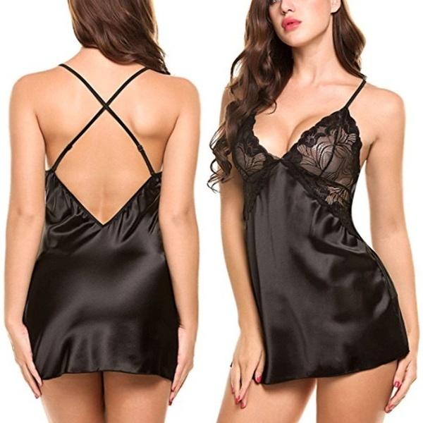 Sexy Women Lace Silky Soft Shiny Satin Chemise Nightdress Nighty Nightwear S-XXL