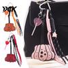 Holiday Theme Keychain Faux Leather Pumpkin Pendant, Halloween Bag Charm with Backpack Hanging Decoration Braided Rope, Decorative Accessory