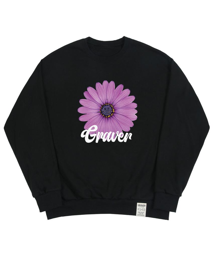 GRAVER [Unisex] Purple Daisy Flower Smile Sweatshirt_Black