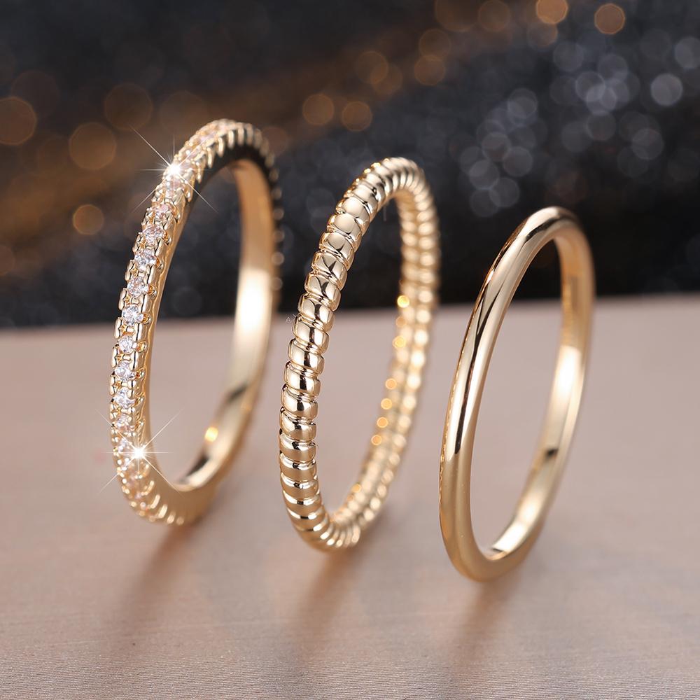 Vintage Thin Gold Color Stackable Rings Set for Women Minimalist White Zircon Ring Fashion Jewelry Simple Gift