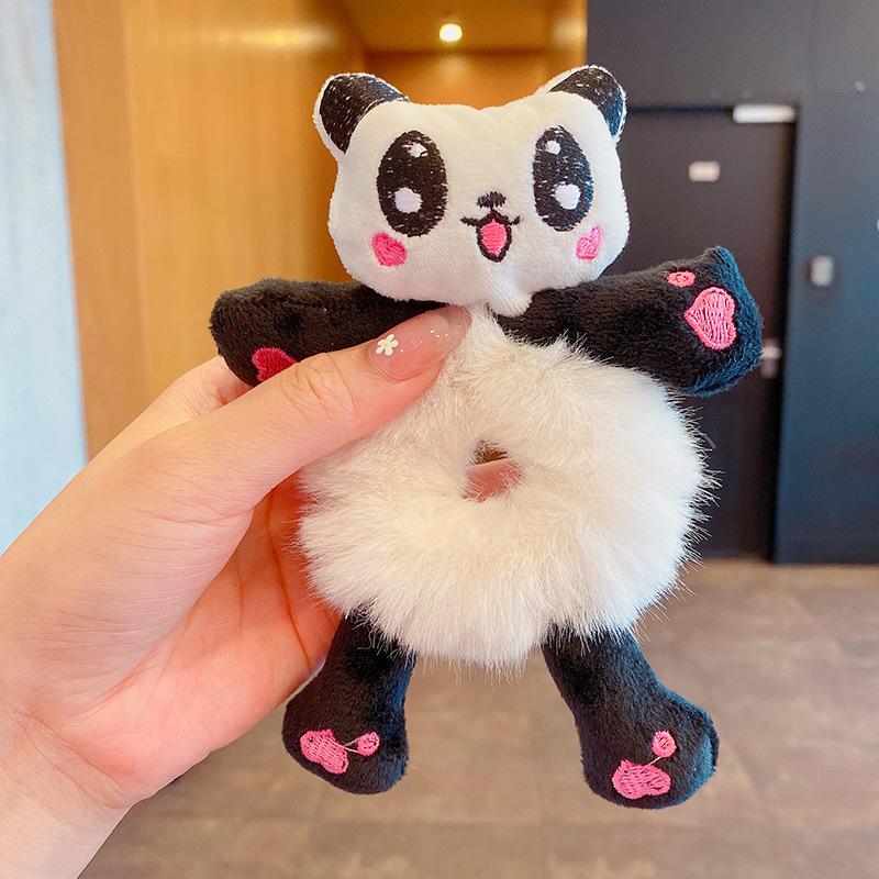 Cute Cartoon Plush Bear Hair Circle Doesn't Hurt Hair Headdress Children's Hair Tie Korean Version Hair Rope Marble Head Hair Ri