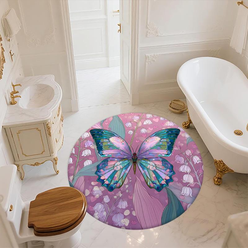 Butterfly,Round Area Rug,Carpet Rug for Living Room Bedroom Sofa Playroom Decor,Non-slip Floor Mat