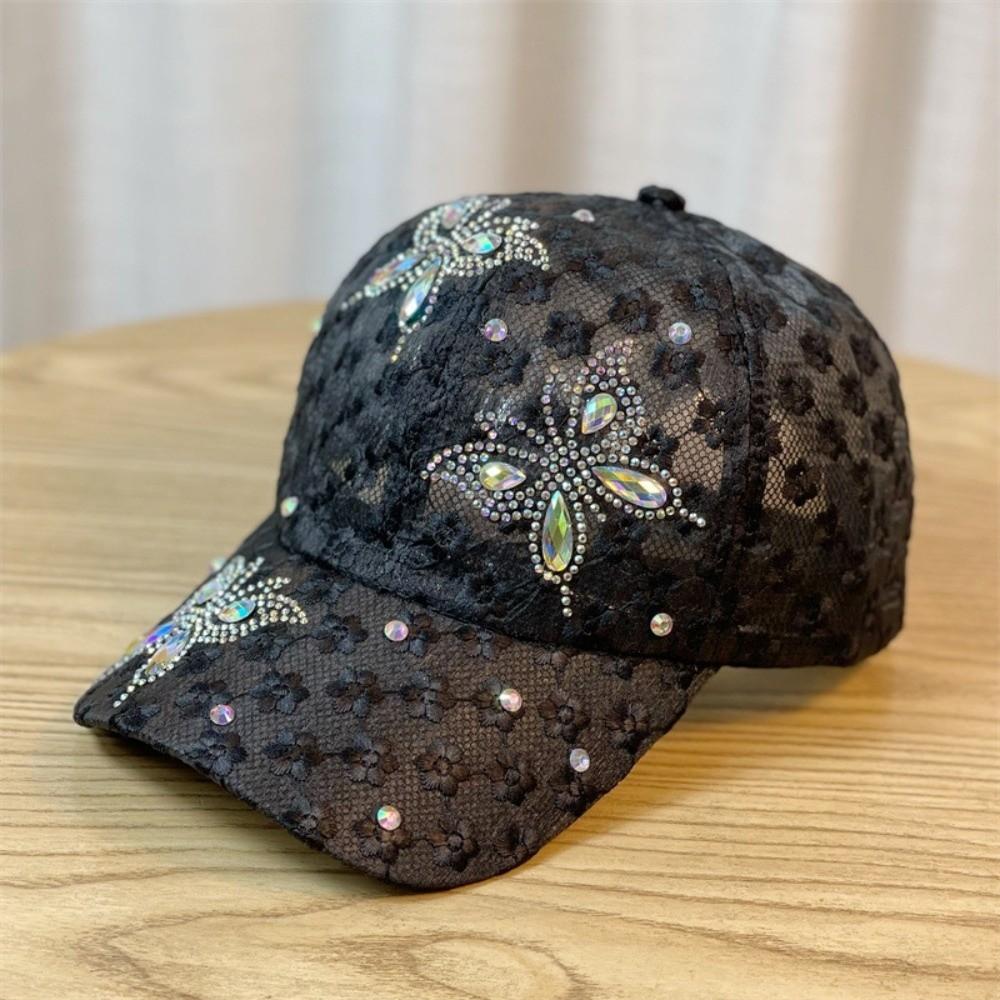 Lace Visors Cap Rhinestone Mesh Peaked Hat Fashion Flower Baseball Cap Girls
