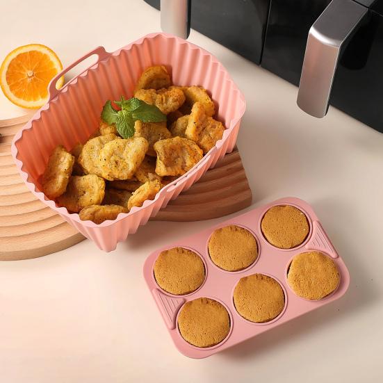 Air Fryer Astarları Silikon Pişirme Tepsisi Dikdörtgen Yapışmaz Kalıp Kekler Jöle Puding için Bulaşık Makinesinde Yıkanabilir Air Fryer Aksesuarları