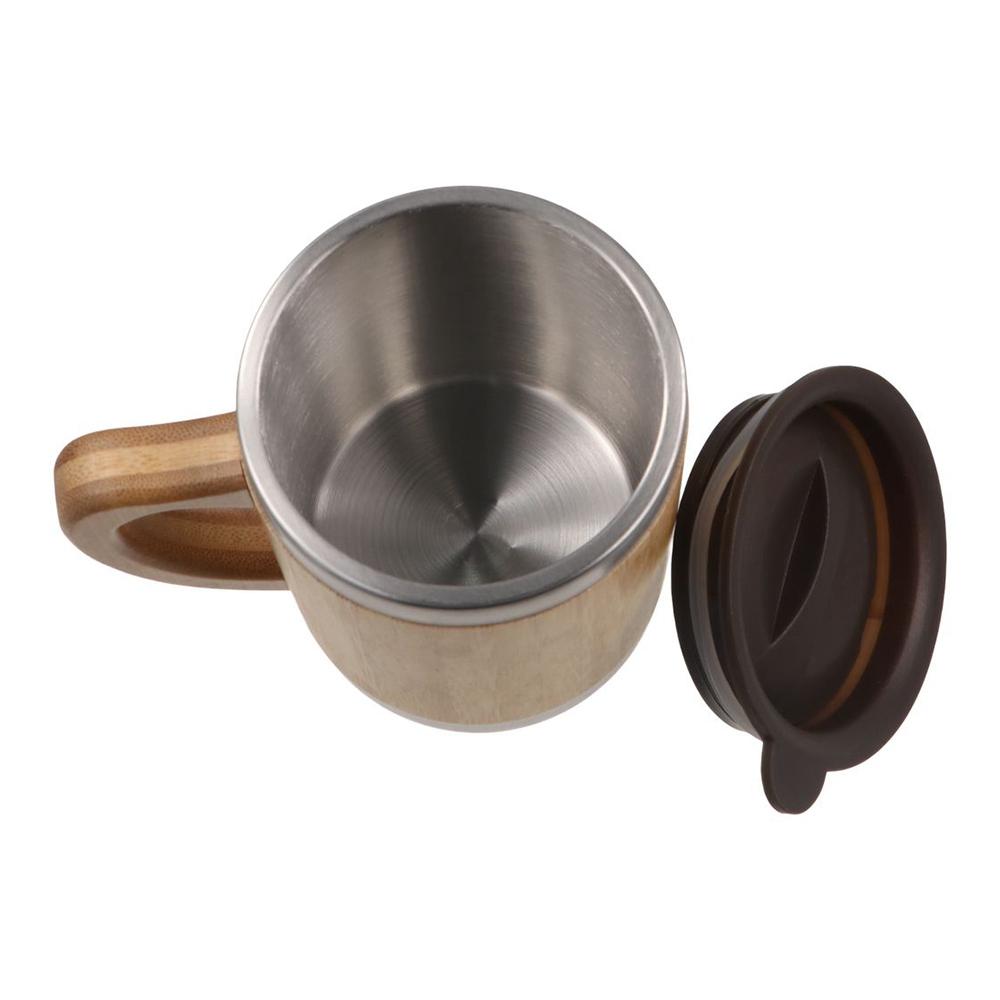 Bamboo Thermos Insulated Mug 304 Stainless Steel Double Layer Inner Travel Cup Flip Lid Eco-Friendly Office Cup Coffee
