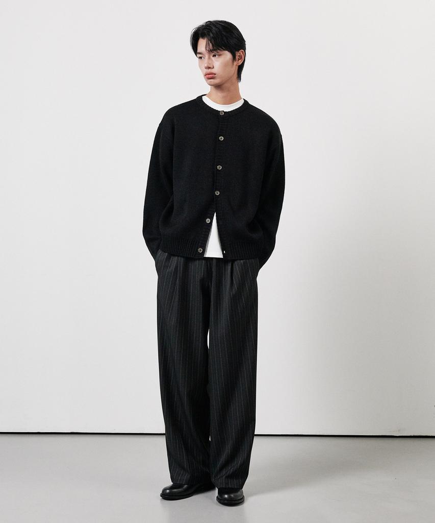 WHOLOVESART Striped Wide Elastic Slacks Black