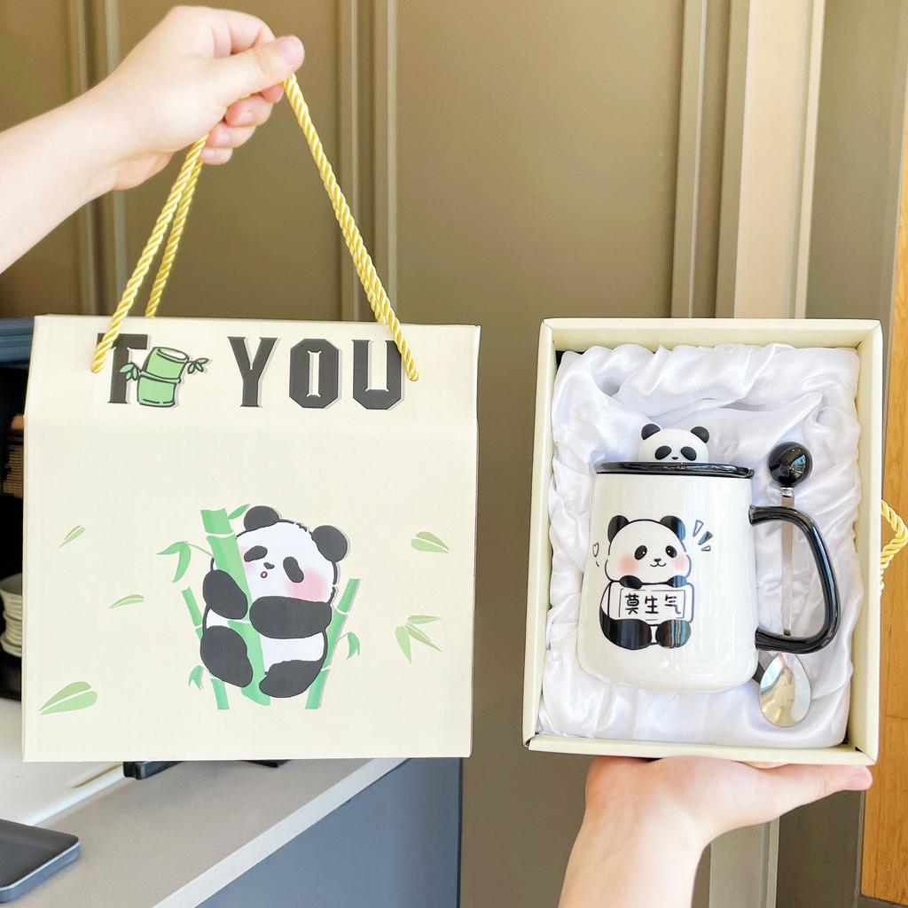 Mug with Lid Spoon 2025 New Female Panda Cup Souvenir Ceramic Water Cup Coffee Cup