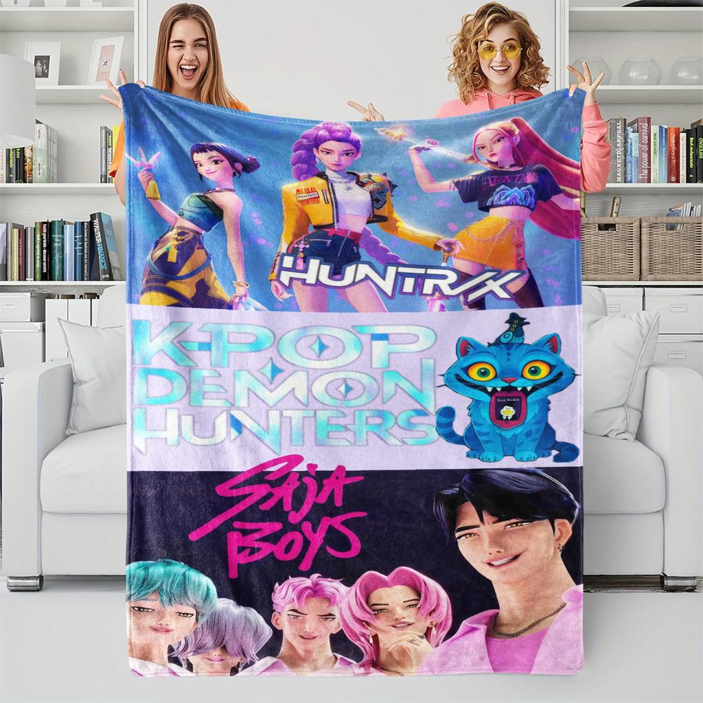 K-POP Demons Hunter Theme Flannel Blanket, Hot Anime Print Throw Blanket, Fan Gift Blanket, Multi-Purpose Blanket for Leisure