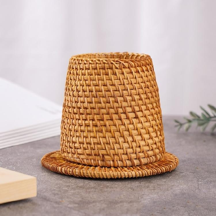 Natural Rattan Pen Stand Multipurpose Desktop Organiser Storage Container For Home Offices Desk Accessories Management