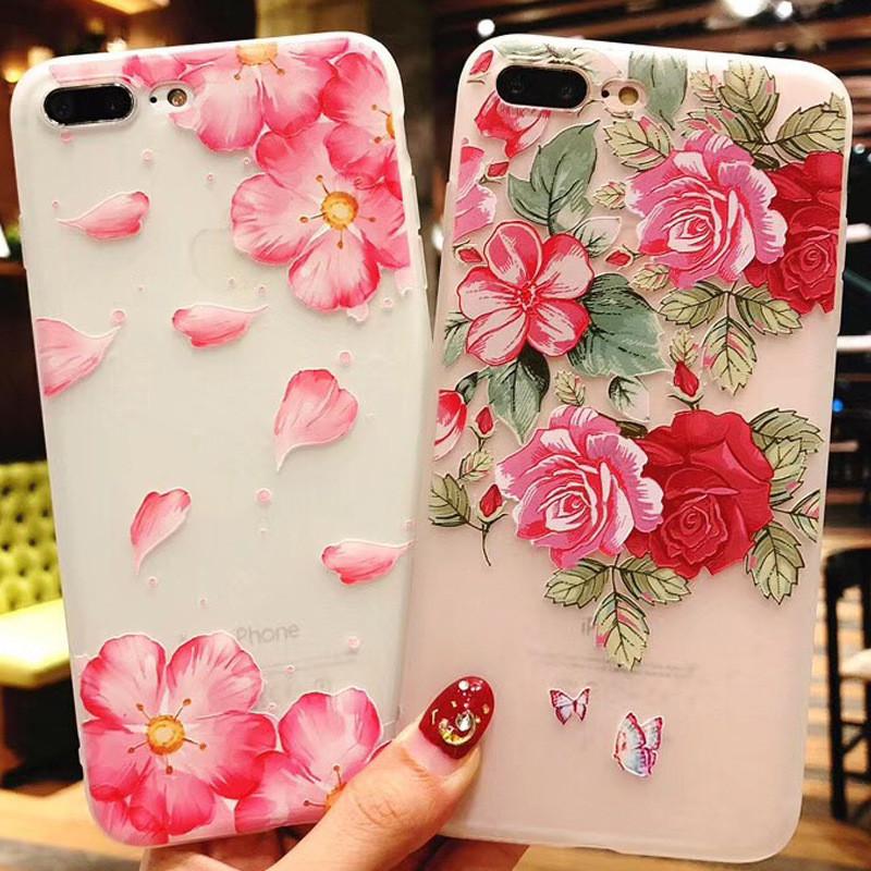 8 Iphone For 6s 7 Plus Soft Rubber Shockproof Case Flower Transparent Slim Cover