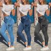 2024 European & American Sexy Zipper Women's Skinny Denim Workwear Pants with Pockets