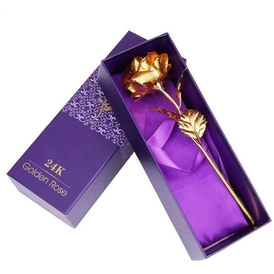 Luxury Decorative 24k Gold Plated Artificial Golden Rose with Box Unique Gifts for Love Ones, Valentine's Day, 24.13 Cm