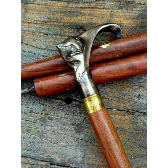 Antique Style Victorian Cane Wooden Walking Stick Vintage Solid Brass Handle