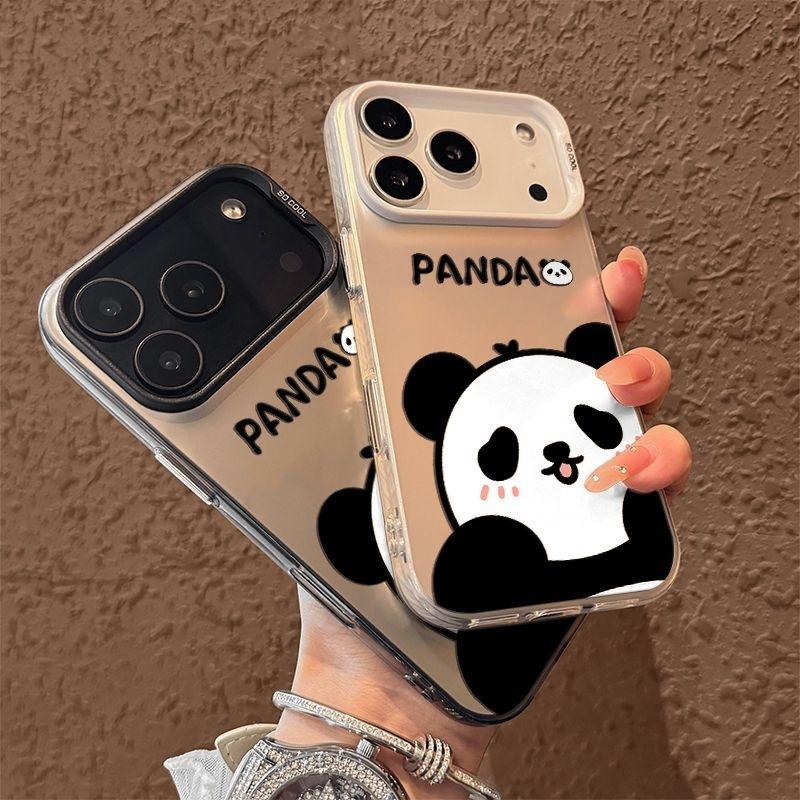 Cute Cartoon Panda Pattern Phone Case for iPhone 17 Air 16 15 14 11 Pro 13 12 Mini 8 7 Matte Laser Bumper Shockproof Hard Cover