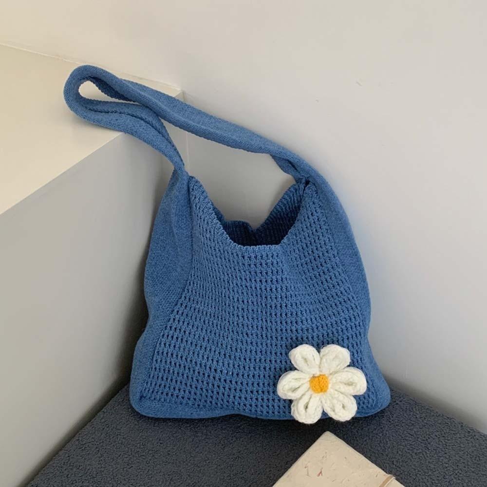With Crochet Flower Crochet Shoulder Bag Breathable Seaside Vacation Handbag  School