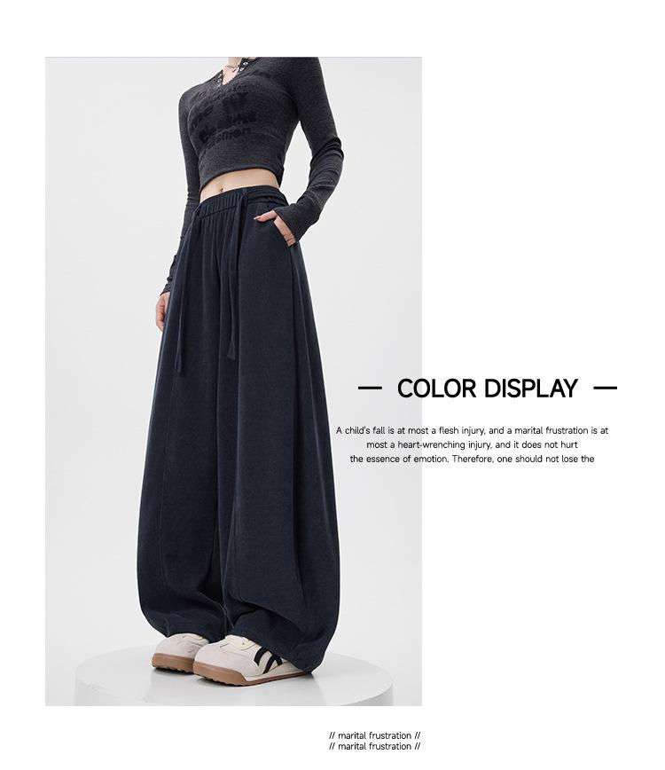 Plus Size High-Waist Casual Wide-Leg Pants for Women - Autumn/Winter Collection