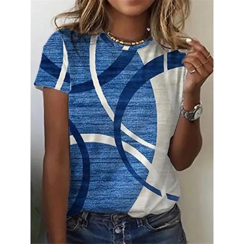 Mode Dames T-shirt Onregelmatig Streep Print Ronde Hals Korte Mouw Basic Topjes Streetwear Zomer Oversized Kleding Dames T-shirts