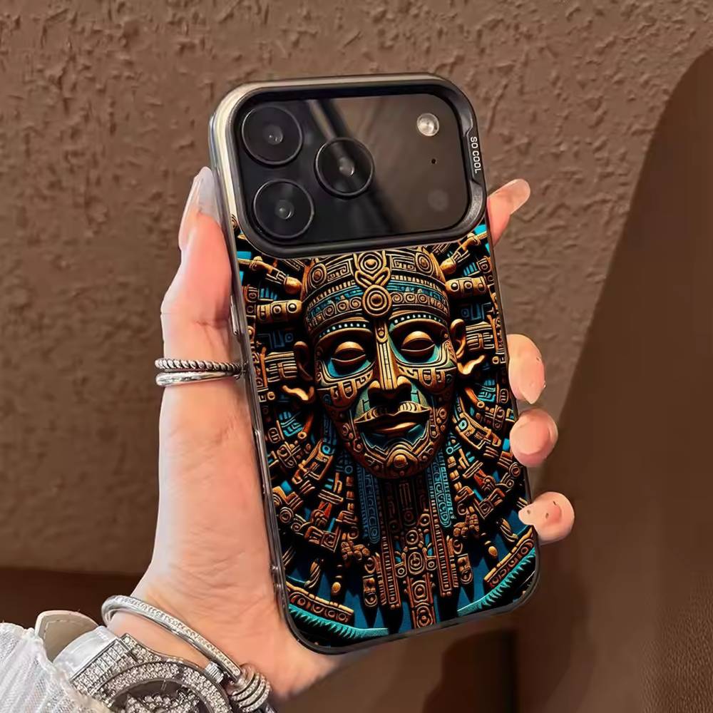 Mayan Aztec Calendar Statue Phone Case For iPhone 17 16 15 14 13 12 11 Pro Max Plus Silver Matte Black Cover