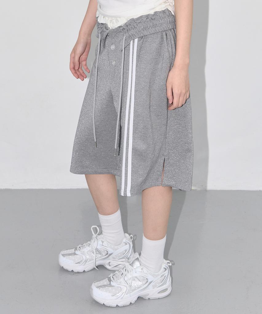 FANCY CLUB Button-Up Bermuda Sweatpants (Gray) F25Qd817