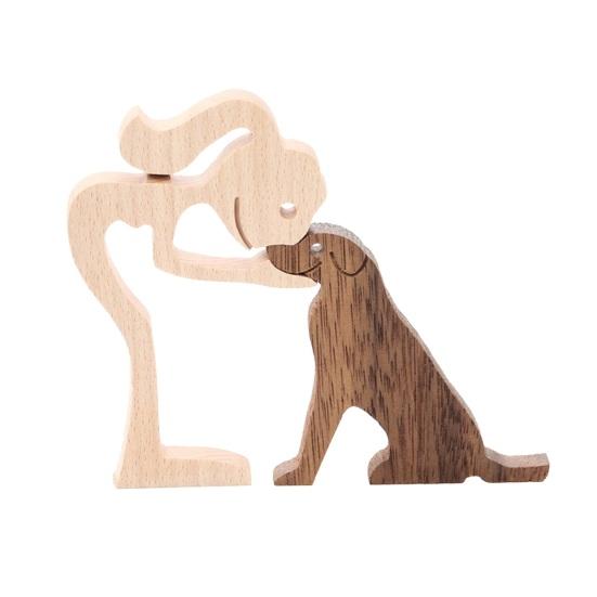 Hand Carved Wood Human And Dog Figurine Handmade Wooden Men Women Puppy