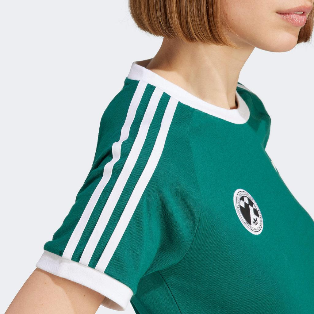 adidas T-shirt à Manches Courtes Raglan Rayé avec Impression de Lettres Logo Trefoil Originals pour Femme Vert IR9785